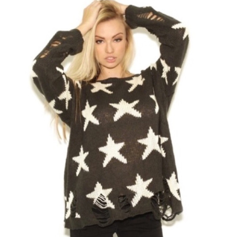 Wildfox White Label Distressed Star Sweater